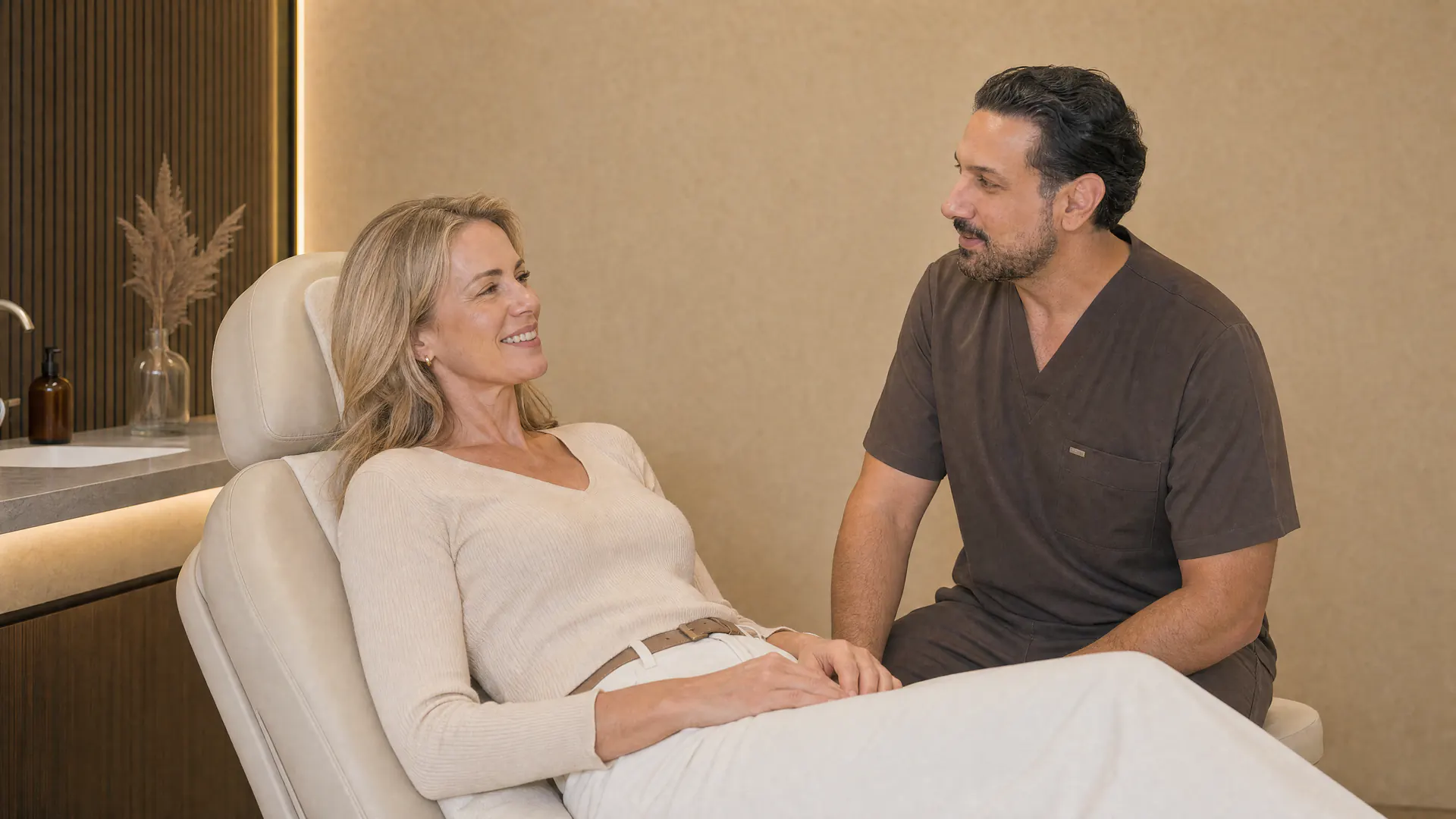 Dr. Muhammad Ali i samtale med en patient hos Nordic Skin Beauty